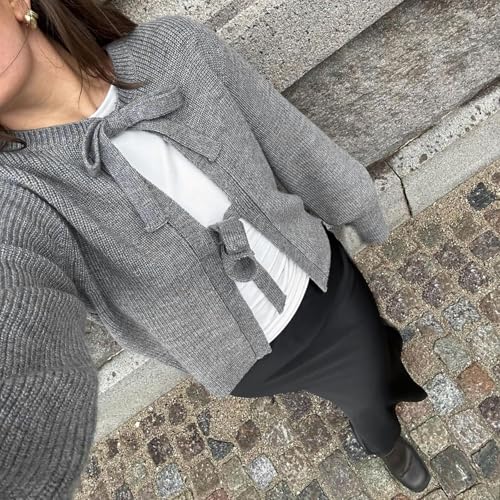 Image of Y2k Girls Tie Front Knitwear Cardigan Top Women Long Sleeve Open Front Knitted Crop Cardigan Sweater Streetwear