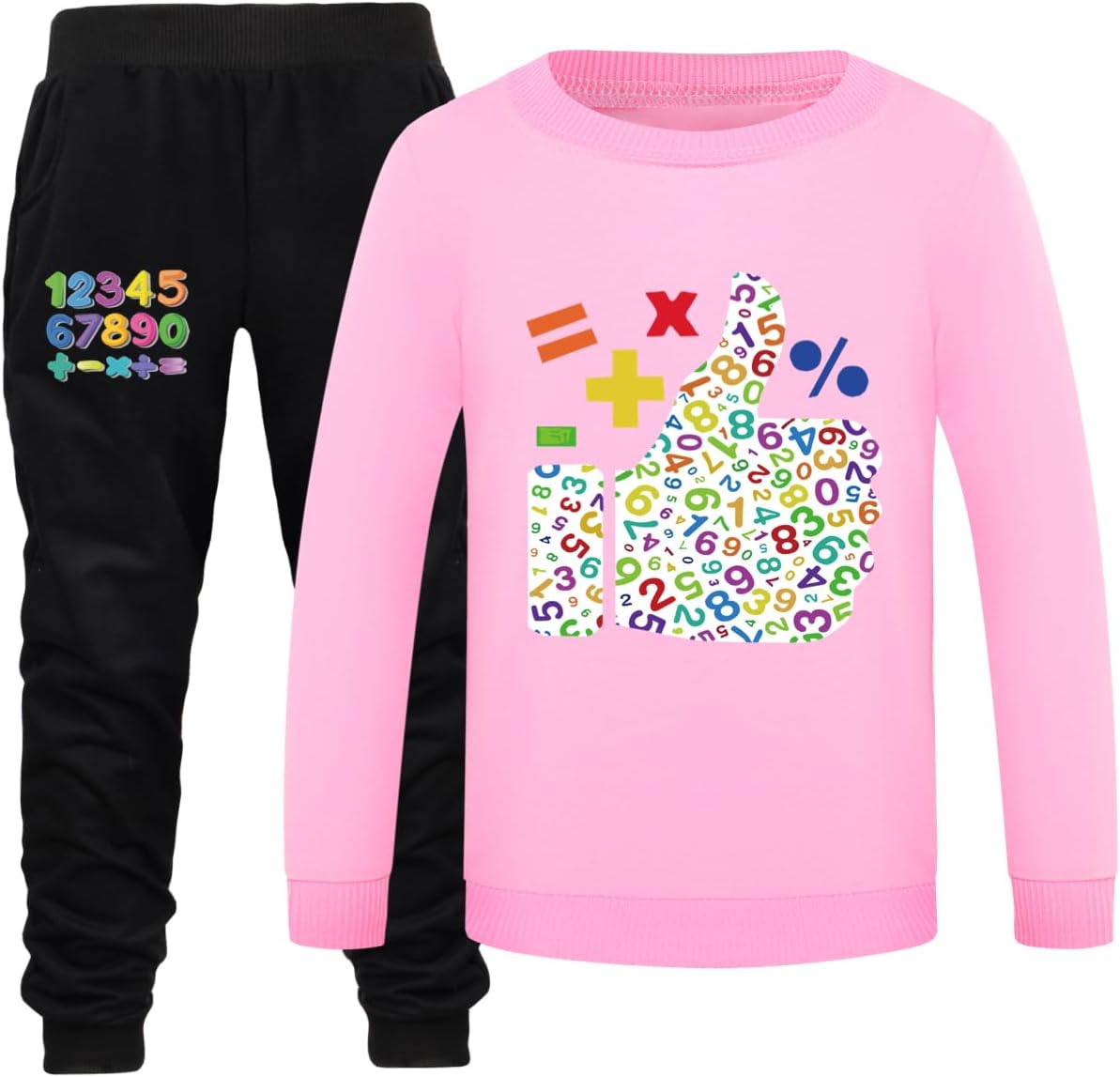 Kids Long Sleeve Sweatshirt and Pants 13 Colors Educational Theme Math Numbers Tracksuit Set