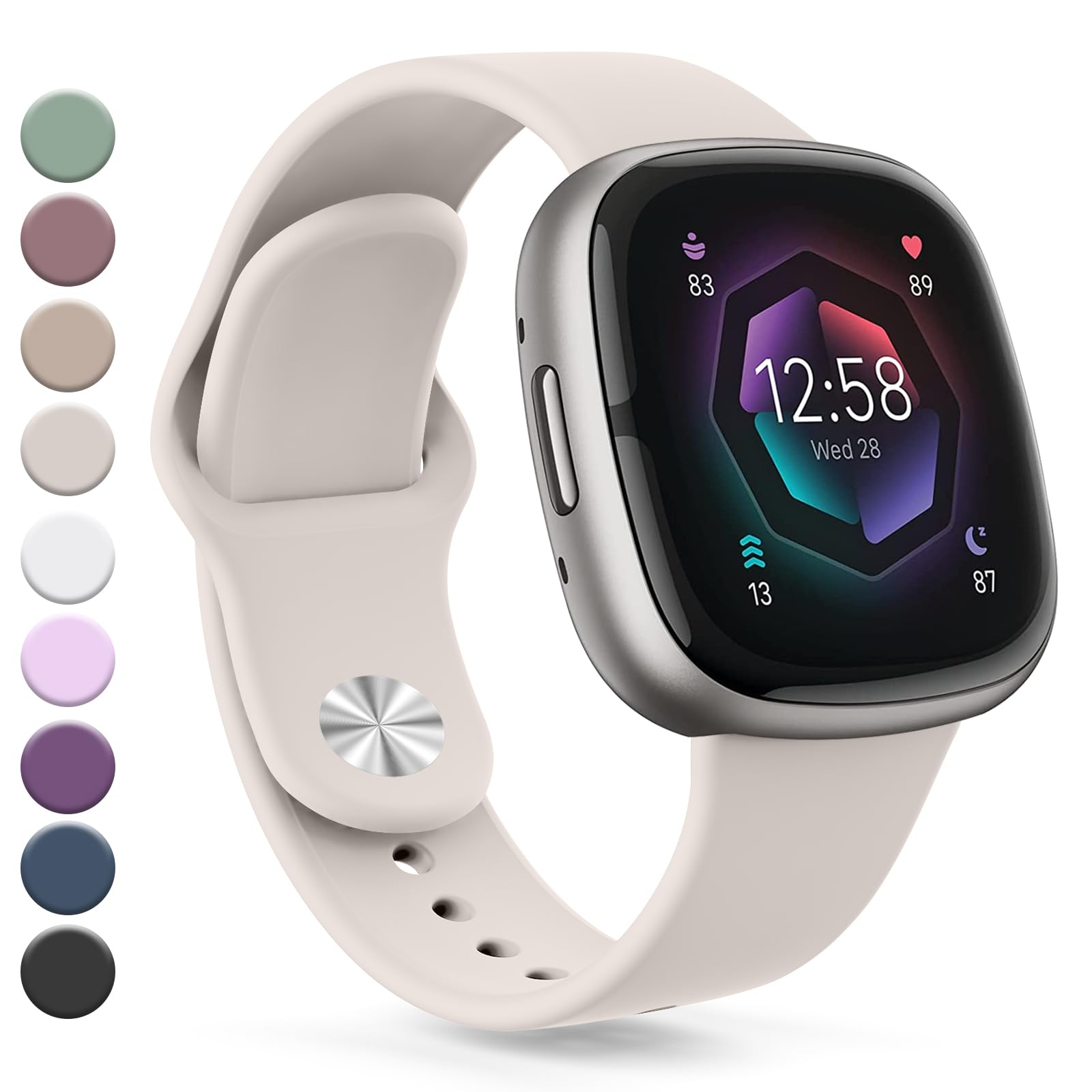 Vanjua Band Compatible with Fitbit Sense 2 / Sense Bands, Fitbit Versa 4 / Versa 3 Bands Women Men, Soft Silicone Replacement Strap for Fitbit Sense 2 / Versa 4 Smart Watch (Small, Starlight)