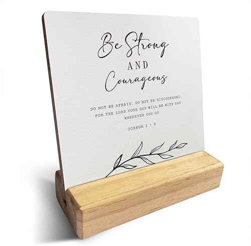 Letrero de madera con texto en inglés Country Be Strong and Courageous Do Not Be Afraid con versículos bíblicos de madera, decoración de escritorio