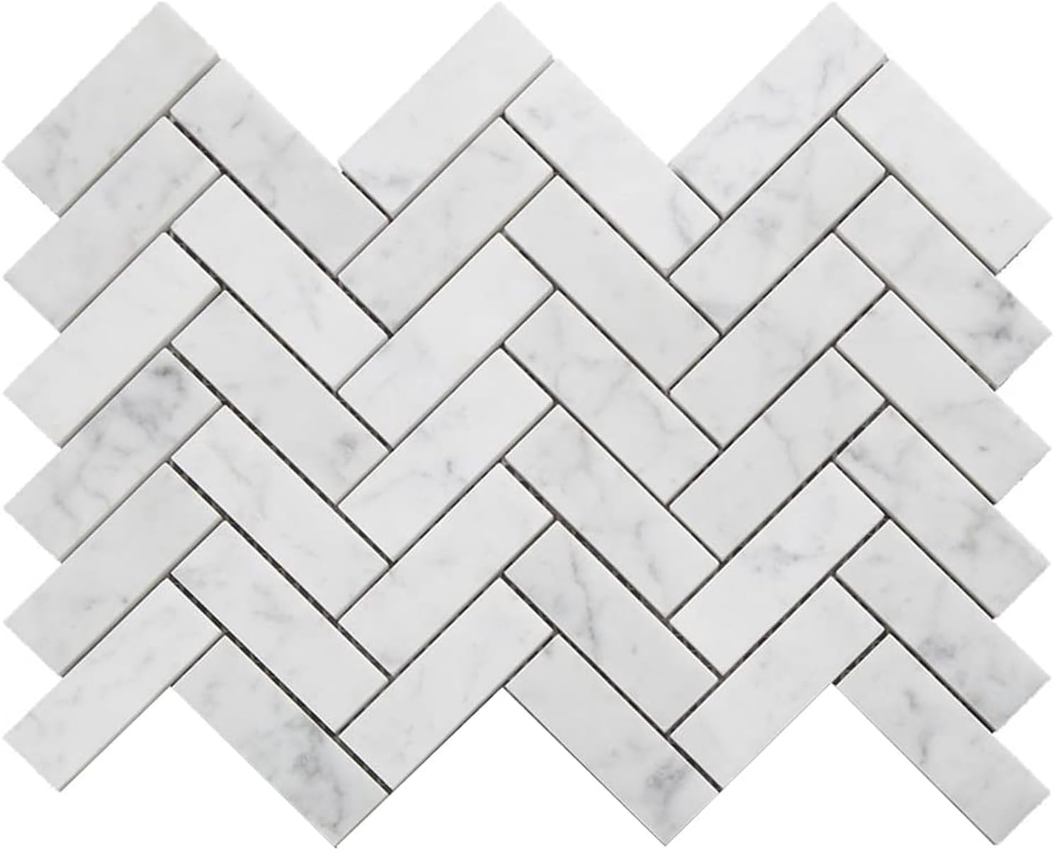 White Carrara Marble Mosaic Tile, Marble Tile 1x3 Herringbone Polished for Kitchen Backsplash Bathroom Wall & Floor Tile 5 Sheets/Box