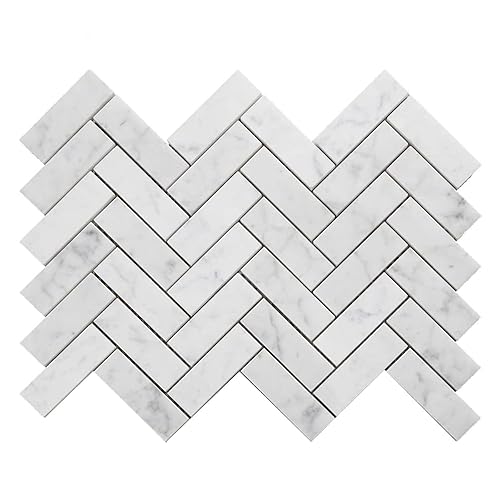 White Carrara Marble Mosaic Tile, Marble Tile 1x3 Herringbone Polished