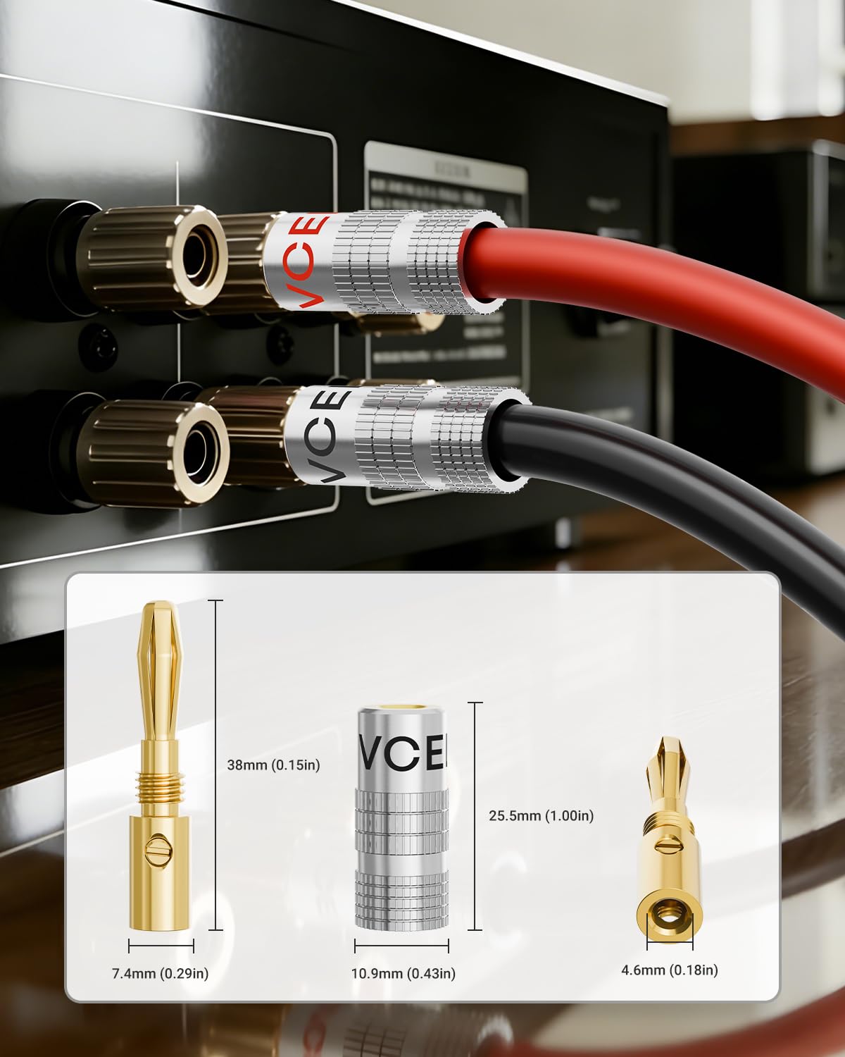 VCELINK Connettori a Banana Placcato Oro 24K 0,75-4 mm 8 Pezzi per Altoparlanti Amplificatori Audio