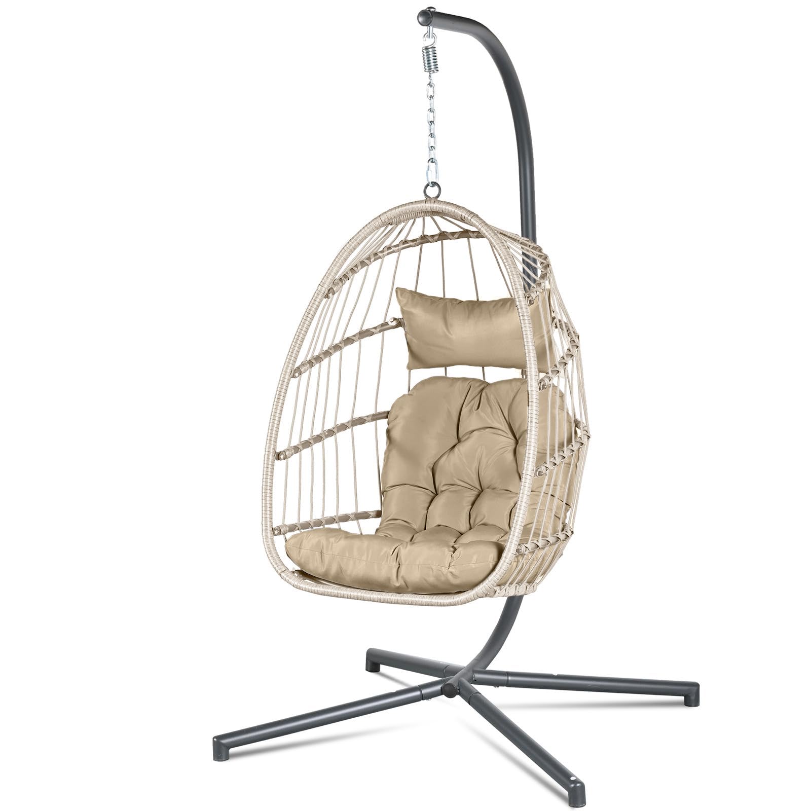 Hanging Egg Chair with Stand - Indoor/Outdoor Swing Hammock Chair with Plush, Washable Cushions, 350LBS Capacity, Ideal for Relaxation in Bedrooms, Balconies, Gardens, and Patios