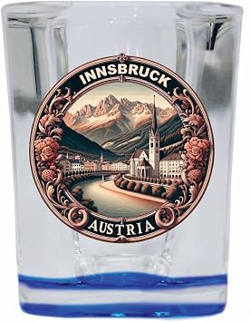 Innsbruck Austria Souvenir 2 Ounce Shot Glass Square Blue Base Single