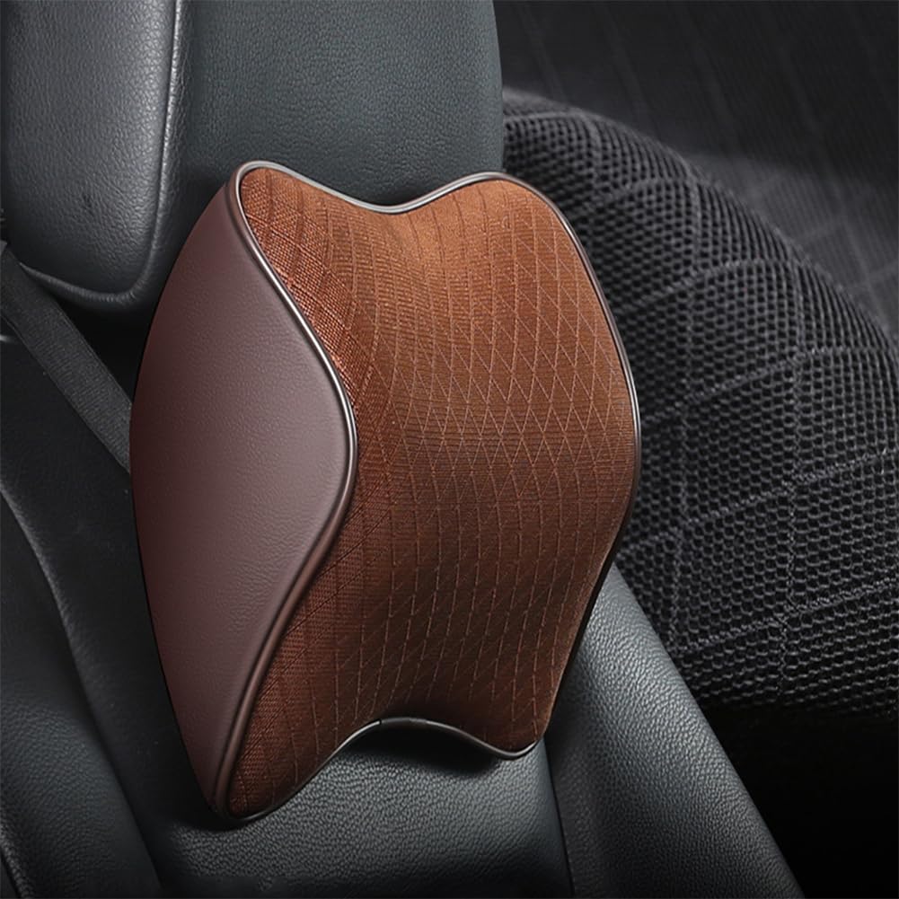 KAIGOTOQIGO 2 Pcs Car Neck Pillows with Memory Foam Breathable 3D Mesh Fabric Headrest Pillow Car Headrest Neck Support Cushion (Brown)