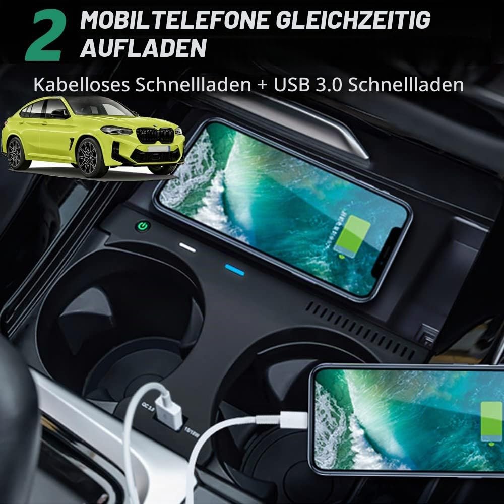 Kabelloses Ladegerät für BMW X3/IX3 (G01) 2018-2024 BMW X4 (G02) 2019-2025 | 15W Wireless Schnellladendes Handy-Ladegerät für BMW G01 G02 Center Console-Zubehörfeld Geschenk für BMW X3/iX3/X4-Besitzer