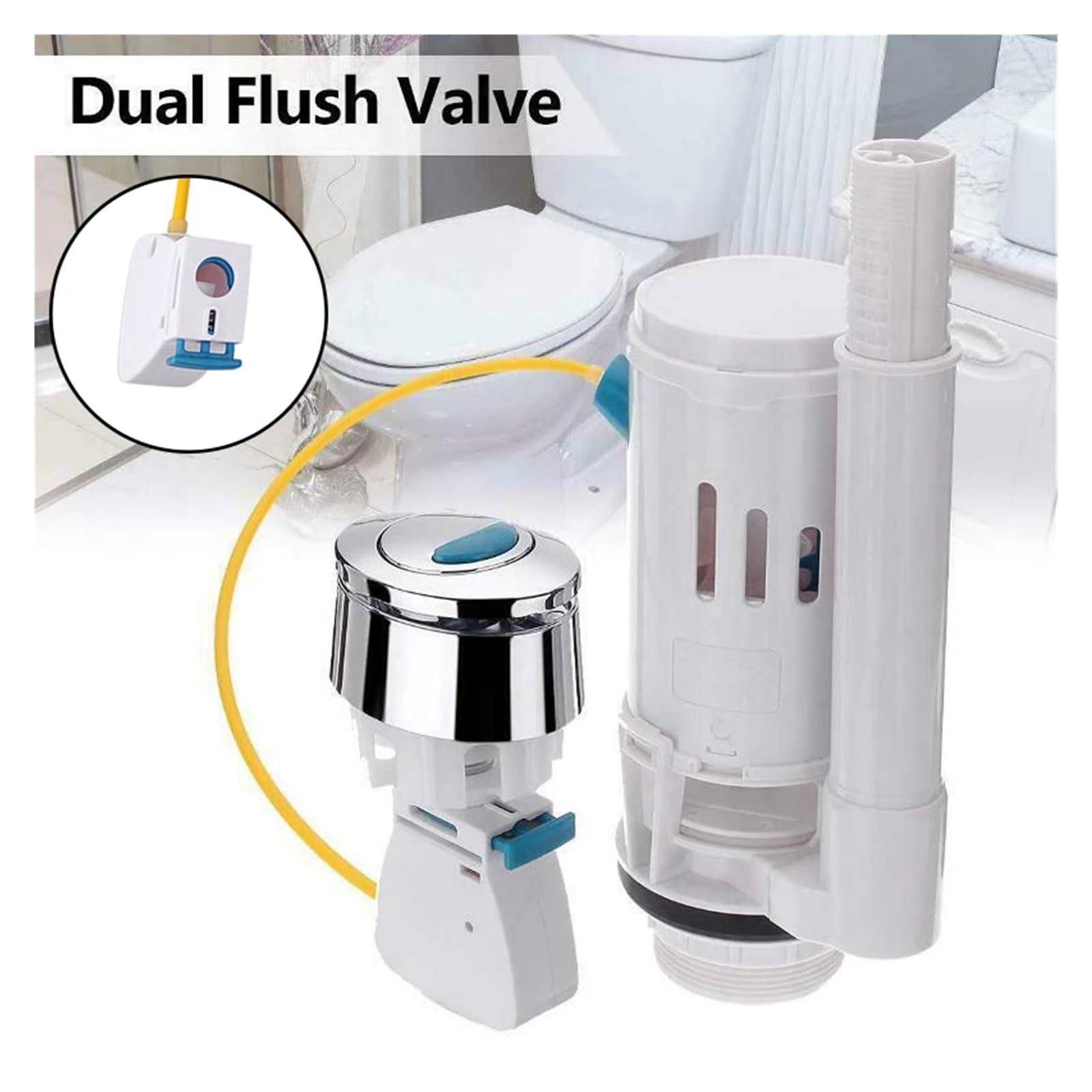 GUYTRM Tanque de agua con válvulas de llenado y drenaje de doble descarga, botón pulsador de descarga, pieza de tanque de agua for asientos universales, válvulas de descarga de inodoro lingli