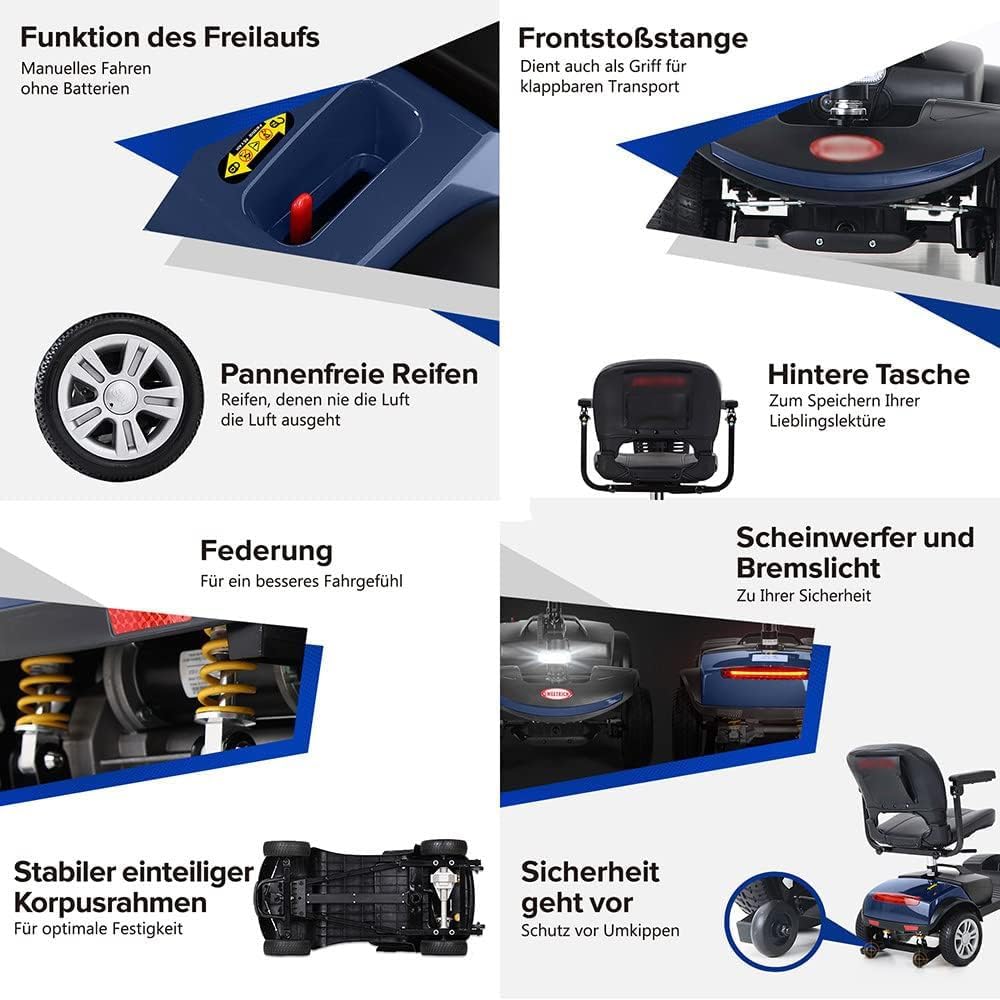 Scooter Électrique pour Personnes Handicapées, Moto Électrique 4 Roues Style Rétro pour Personnes Âgées Handicapées 250 W 6 Km/H A
