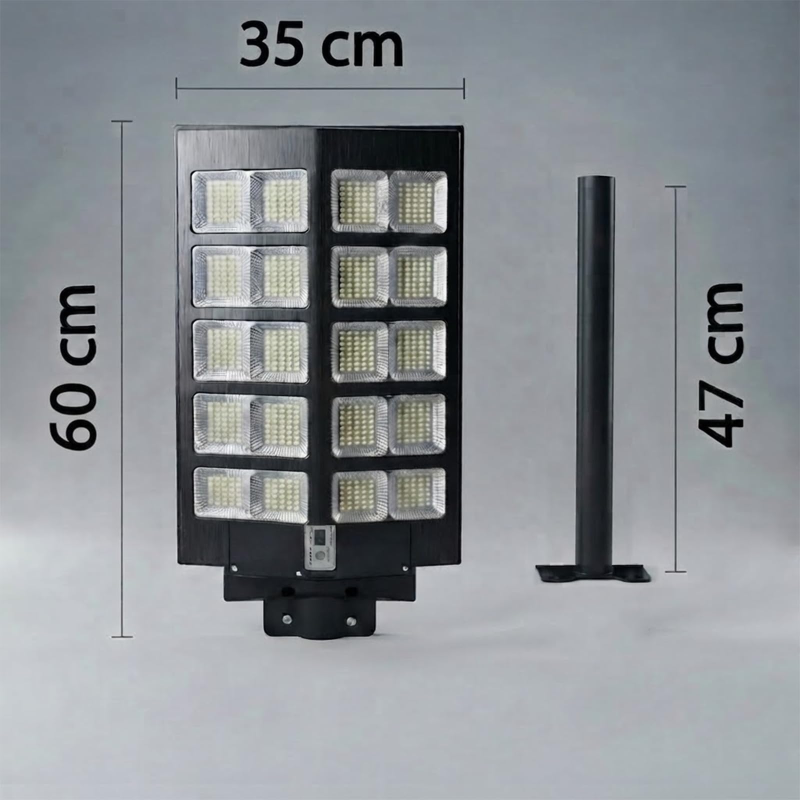 Lampione LED 1200W con Pannello Solare, Luce Esterno 6500K Ultra Potente, Sensore Crepuscolare e Movimento, Automatico, Telecomando + Staffa, IP66 Impermeabile, Faretto per Giardino, Cortile, Strada