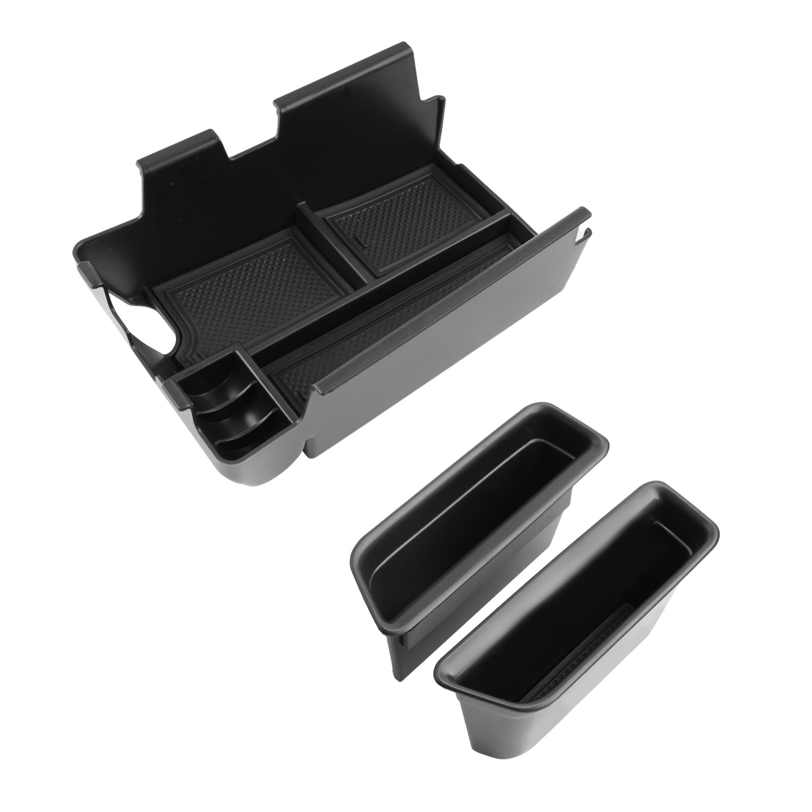 LUWU 3PCS 2025 2026 Mustang Center Console Organizer Compatible with Ford Mustang 2024 2025 2026 Accessories Armrest Console Storage Box Insert Tray Door Side Tray ABS Material Coin Container Black