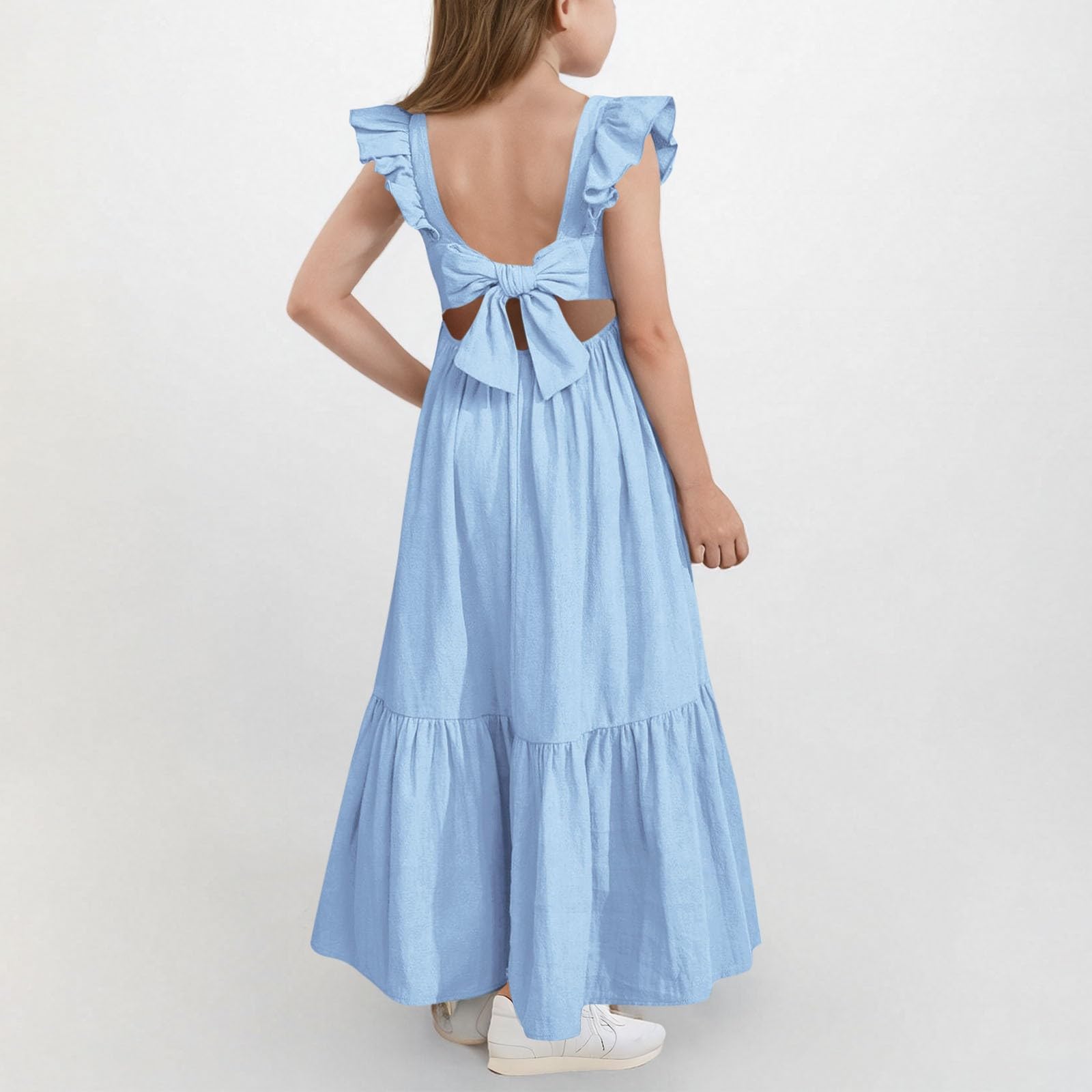 Vestido de verano para niñas, con volantes, sin mangas, casual, bohemio, para playa, vestido a la moda, para vacaciones, acampanado, vestidos de fiesta de cumpleaños