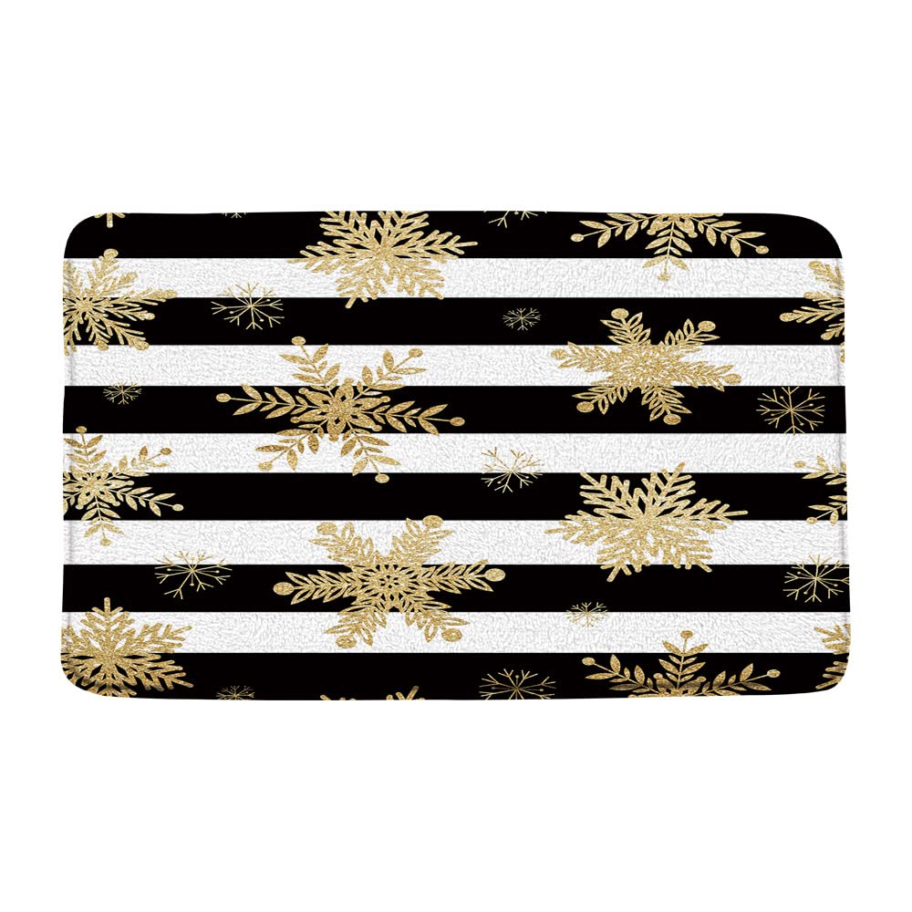 Sunhe Snowflake Bath Mat Black White Geometric Stripes Gold Snowflake Creative Winter Holiday Season Festival Modern Art Print Memory Foam Bathroom