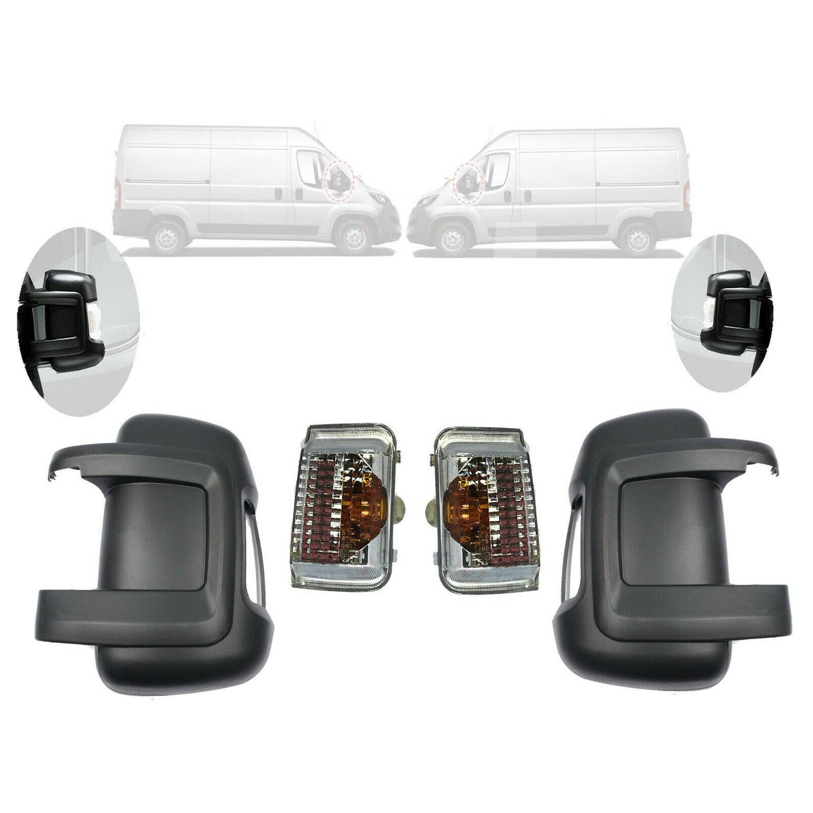 Zestaw osłon lusterka na drzwi z lewej i prawej strony do Fiata Ducato Peugeot Boxer Jumper Relay 6325.H1, 71748253, 71748252, 6325.H0, 735424438, 8156.77, 8156.78