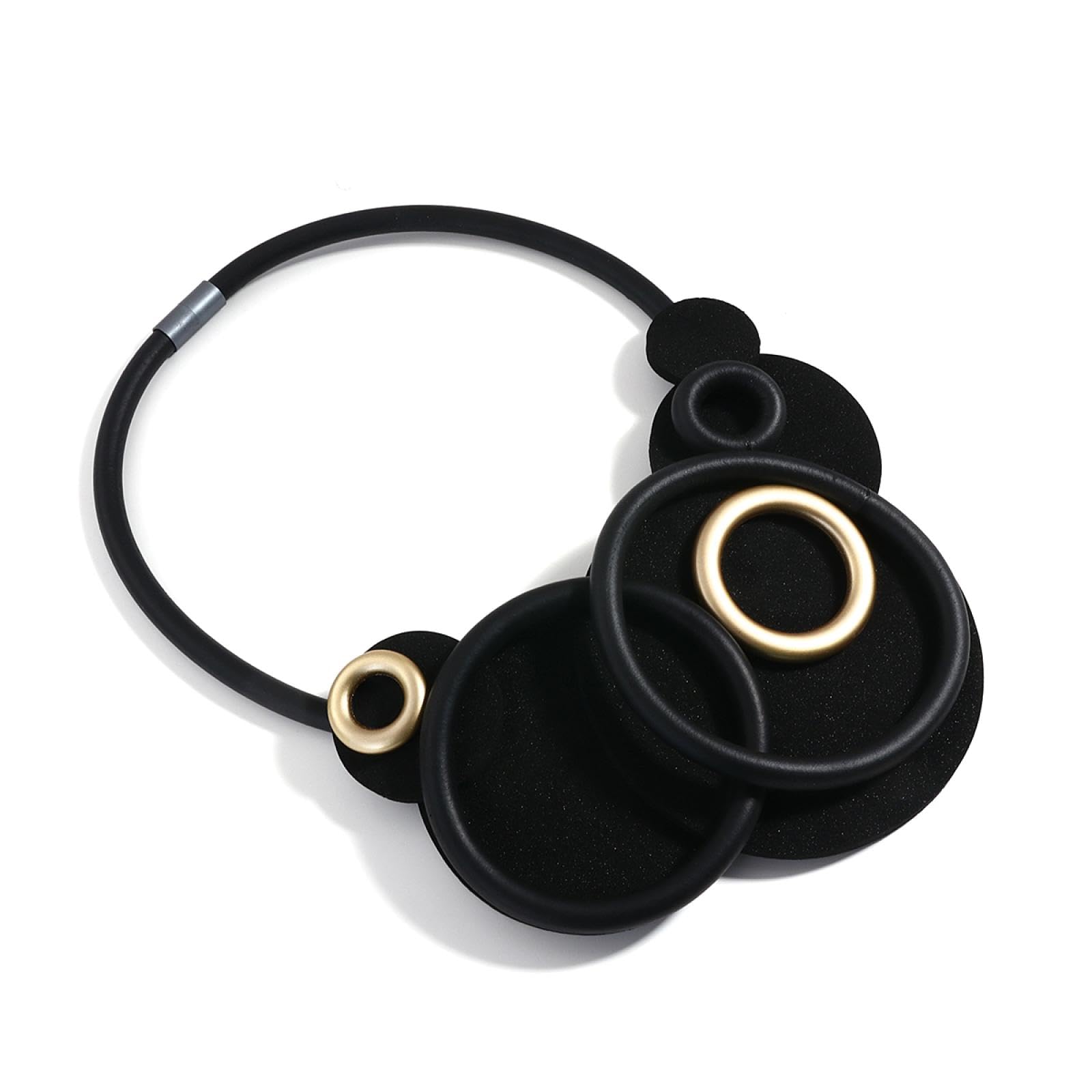 Collares Collar Mujer hombre Colgante Cadena De Suéter Largo De Goma Negra, Collares Con Colgante Redondo De Aluminio Simple Para Damas De Oficina