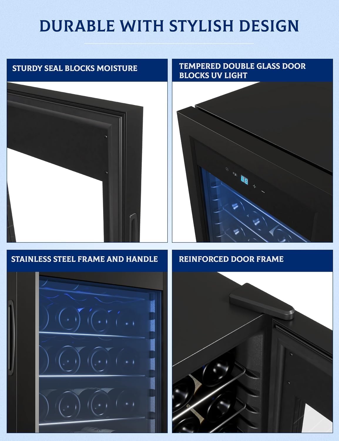 Dexso 30 Bottles Wine Cooler Fridge - 80 Cans Beverage Refrigerator Glass Door, 41-64°Fwine Fridge With LED Light For Beer, Soda, Water, Drink Cooler For Home Office Bar on Fridge.com - View 6