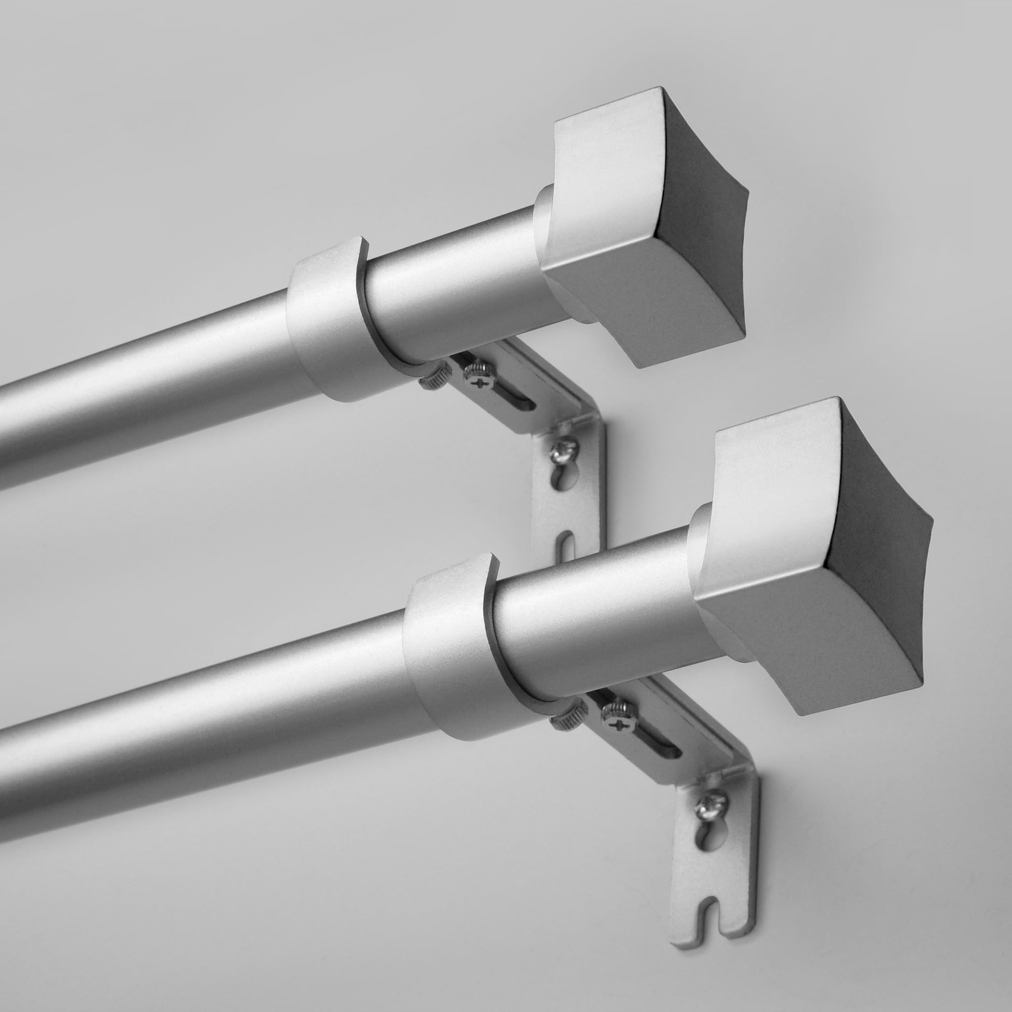 Photo 1 of 16-48" Curtain Rods with Unique Square Design Ends, 1 inch Heavy Duty Adjustable Curtain Rods for Windows, Silver, 2 Pack