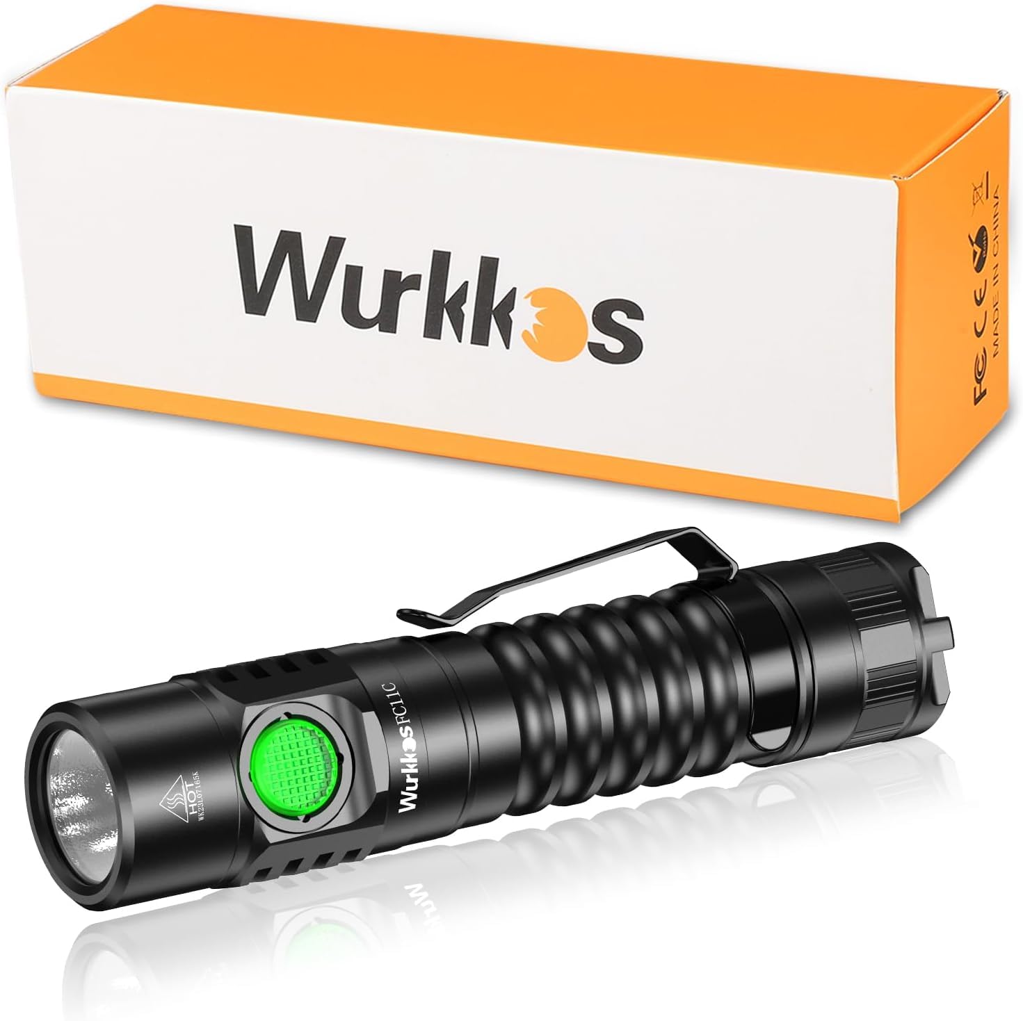 Wurkkos Fc11c-Black-4000K Fc11c Led Torch, Super Bright Led Flashlight, 1300 Lumens, 4000K Light, 90Cri, 519A Lamp Bead Usb C Rechargeable Torch, Edc Rechargeable,Usb-C 5000 Mah