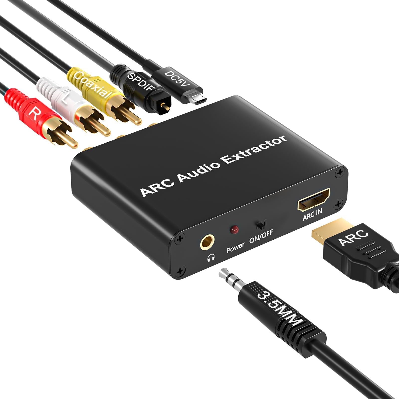 HDMI ARC Adapter, ARC Audio Extractor with Digital Optical TOSLINK SPDIF/Coaxial and Analog 3.5mm L/R Stereo HDMI ARC to RCA Audio Converter Compatible with HDTV Soundbar Amplifier
