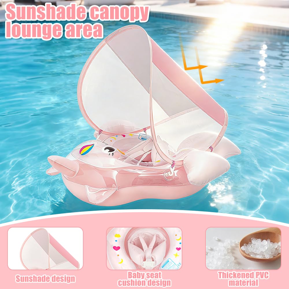 Salvagente Neonato, Ciambella Neonato Con Parasole E Pompa Ad Aria, UPF50+ Protezione UV, Salvagente Bambini Per Adatto Per Bagno, Piscina, Mare Per Bambini Dai 3 Ai 36 Mesi (L)