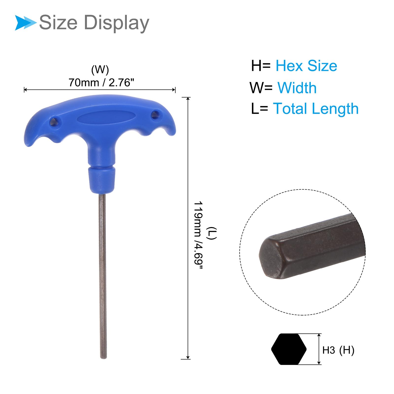 CoCud T-Handle Hex Key, H3 3mm Hex, S2 Steel Metric T-Key Wrench - Image 2