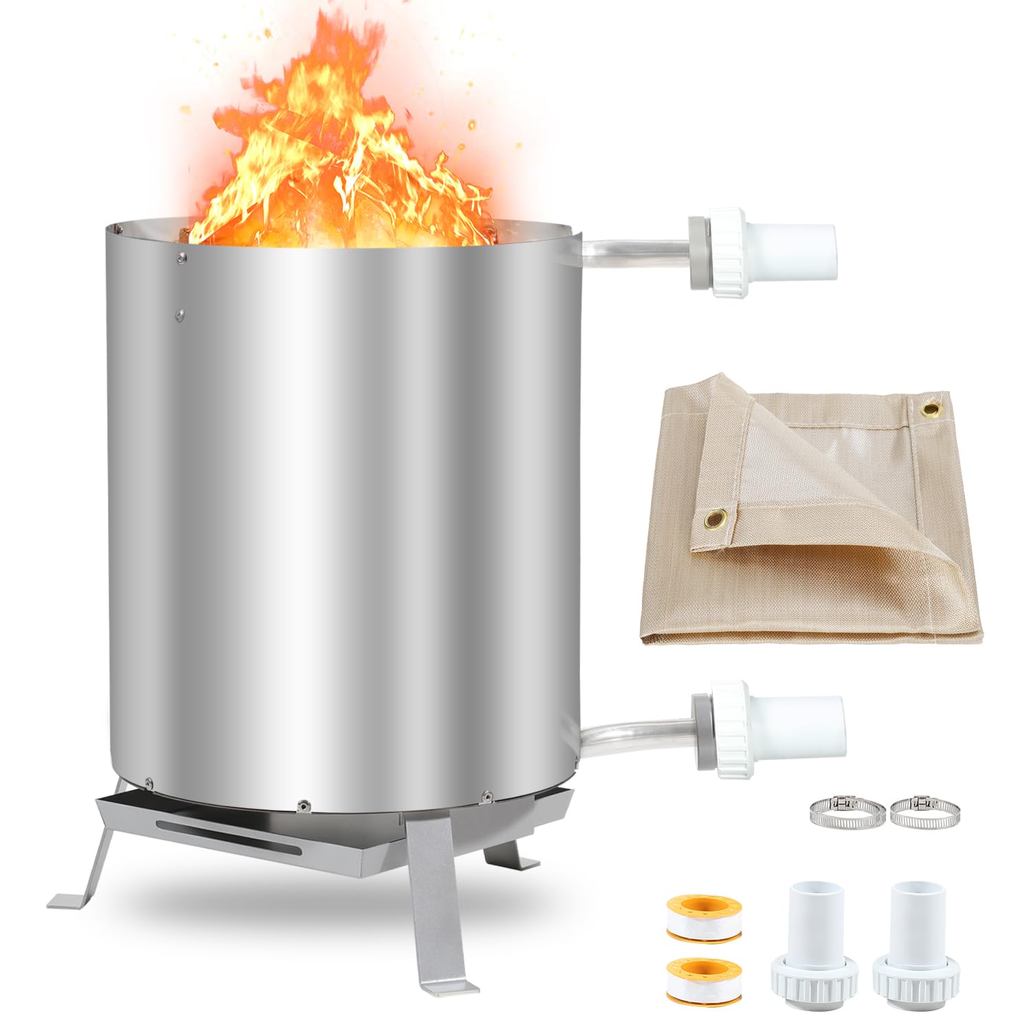 Gimisgu Riscaldamento per Piscina con Fuoco, Serbatoio per Piscina con Spirale riscaldante, 100% Acciaio Inox, Riscaldamento per Piscina con connettori da 32/38 mm