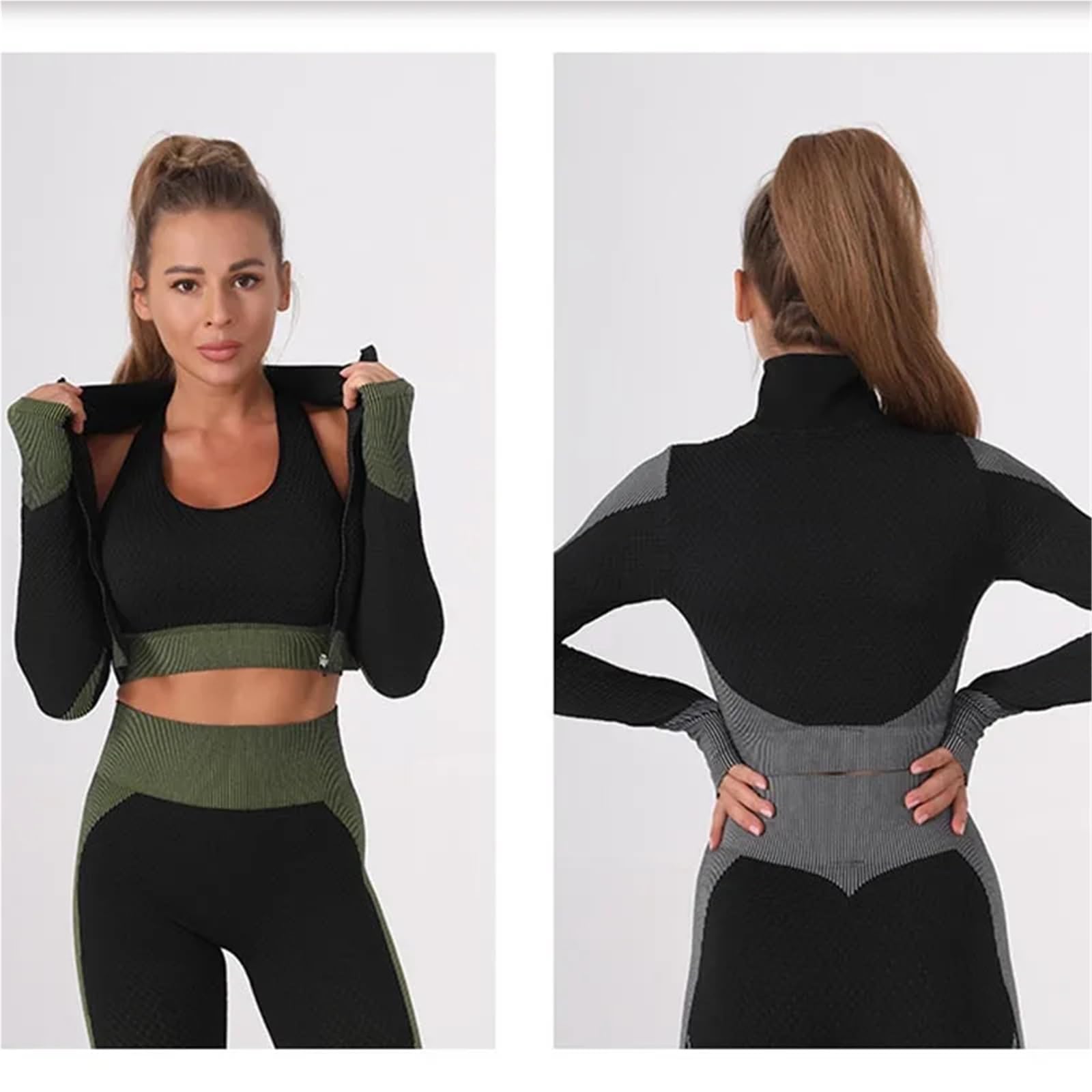 Set da yoga da donna Set da yoga estivo donna Completo sportivo e fitness senza cuciture tre pezzi attillato con chiusura in vita ad asciugatura rapida