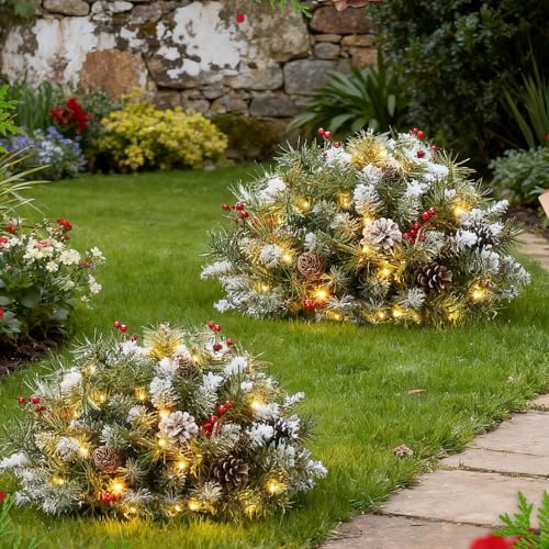 Relleno de urna para árbol de Navidad, árbol de Navidad al aire libre con luces LED, relleno de urna artificial preiluminado, para porche, camino, patio, decoración de vacaciones