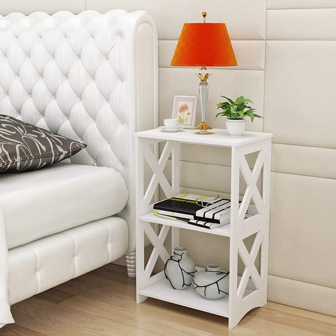 Riipoo Side Table, End Bedside Table, White Nightstand, Small Bathroom Table Shelf for Small