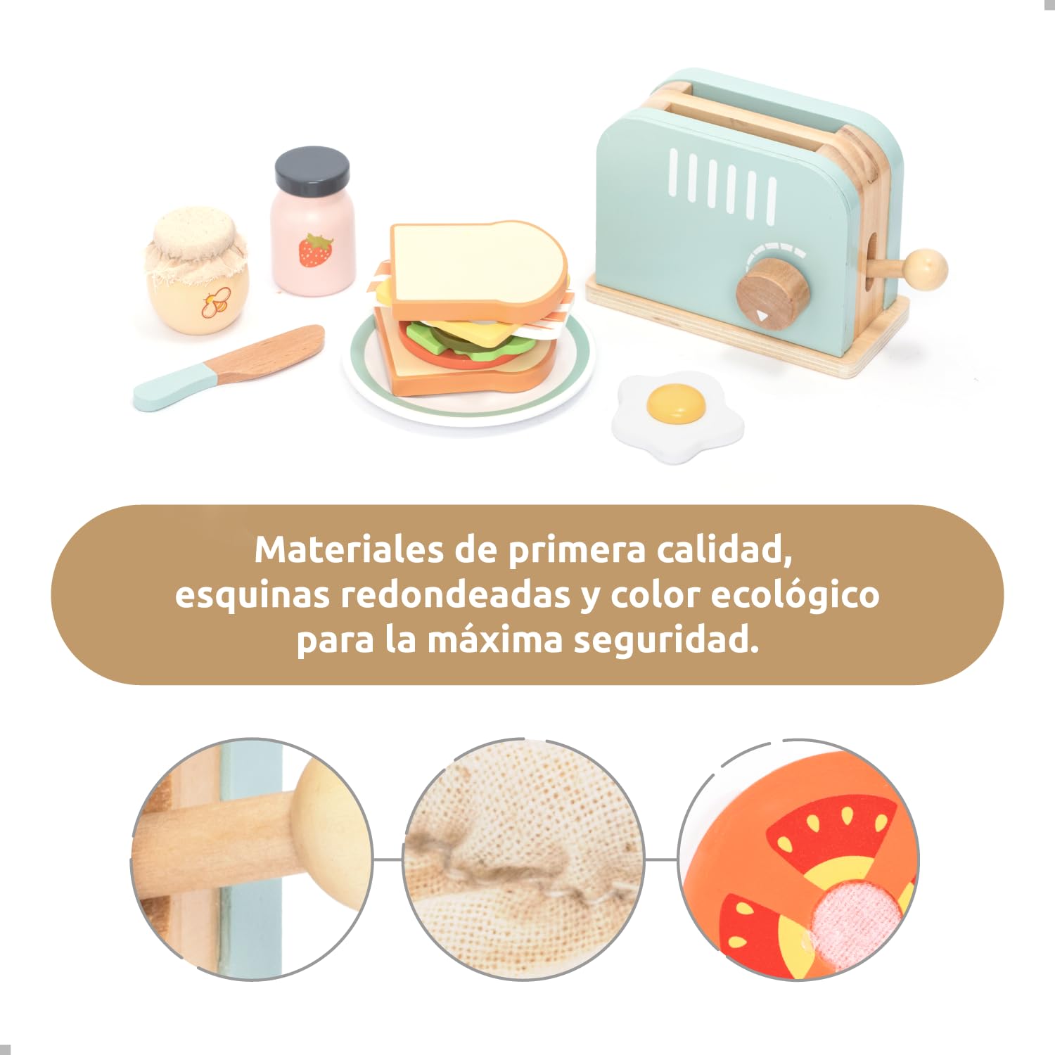 UMU® Tostadora de Madera y sándwich de Juguete de Cocina, Incluye tostadora Pop-up, Corte de Mantequilla, Accesorios de Cocina para niños y Mucho más, Juguete de Madera para niños a Partir de 3, 4, 5