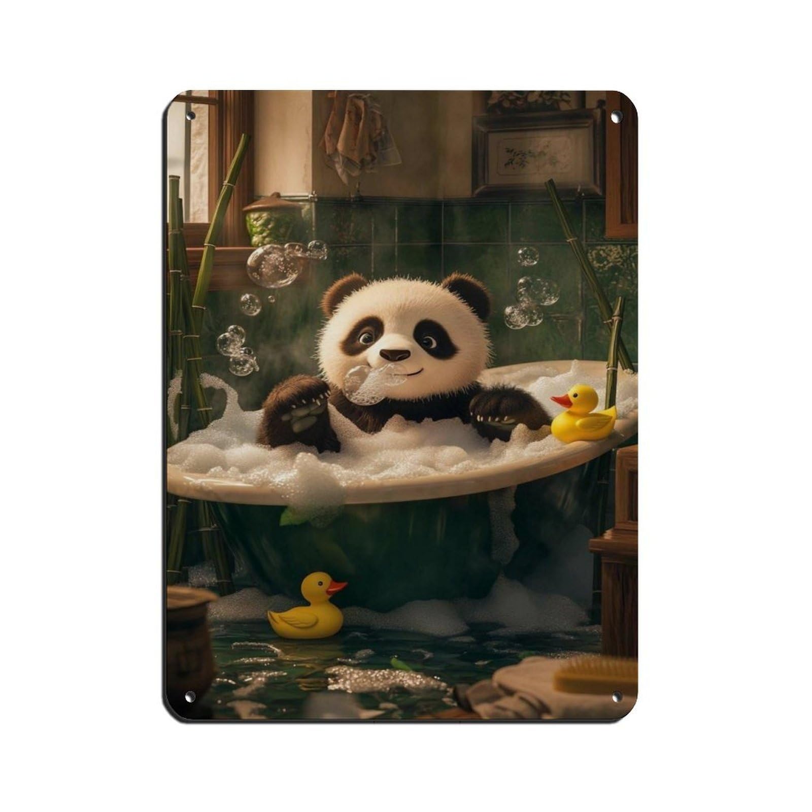 Cute Panda Bathroom,Panda Bubble Bath Tin Sign Vintage Metal Pub Club Cafe Bar Home Wall Art Decoration Poster Retro 12x16inch(30x40cm)
