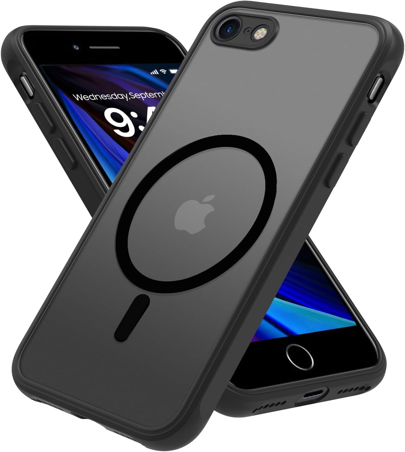 Magnetic for iPhone SE Case 2022/3rd/2020/2nd gen, iPhone 8 & iPhone 7 [Compatible with Magsafe] Shockproof Slim Translucent Matte Protective Phone Case, Black