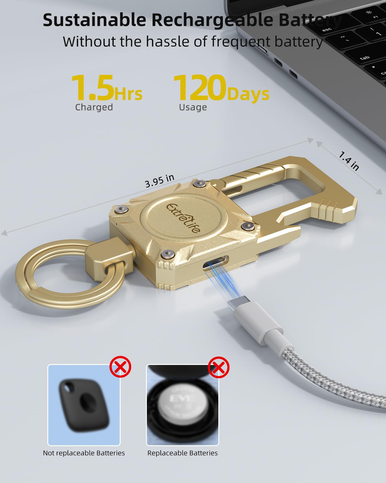 Portachiavi, funziona con Apple Find My, Heavy Duty portachiavi apribottiglie, moschettone auto portachiavi con localizzatore GPS, trova chiavi, Bluetooth Tracker per bagagli, bambini, borse e altro