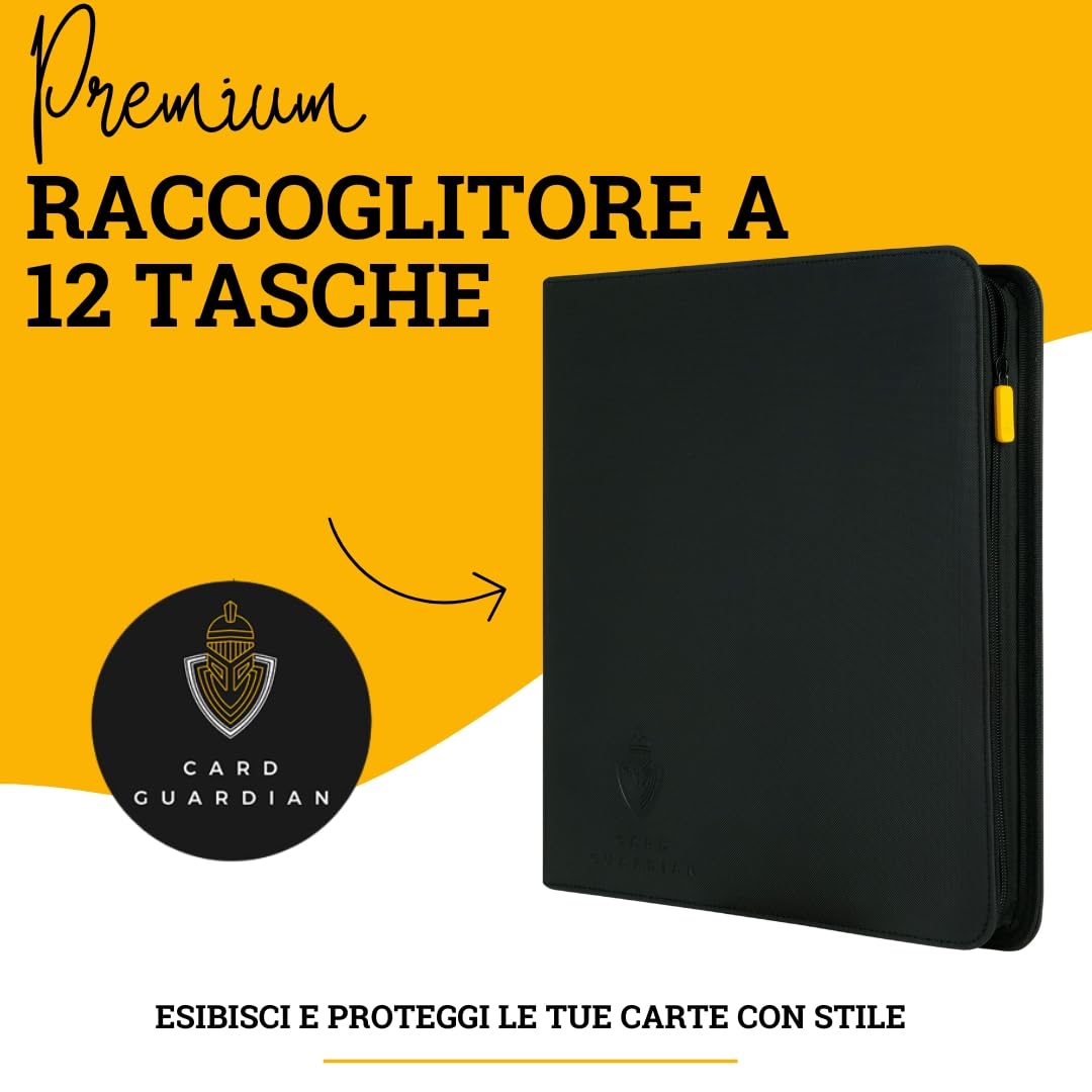 Card Guardian - Raccoglitore premium a 12 tasche con cerniera per 480 carte collezionabili TCG compatibile raccoglitore di carte per Yugioh Cards MTG (Nero)