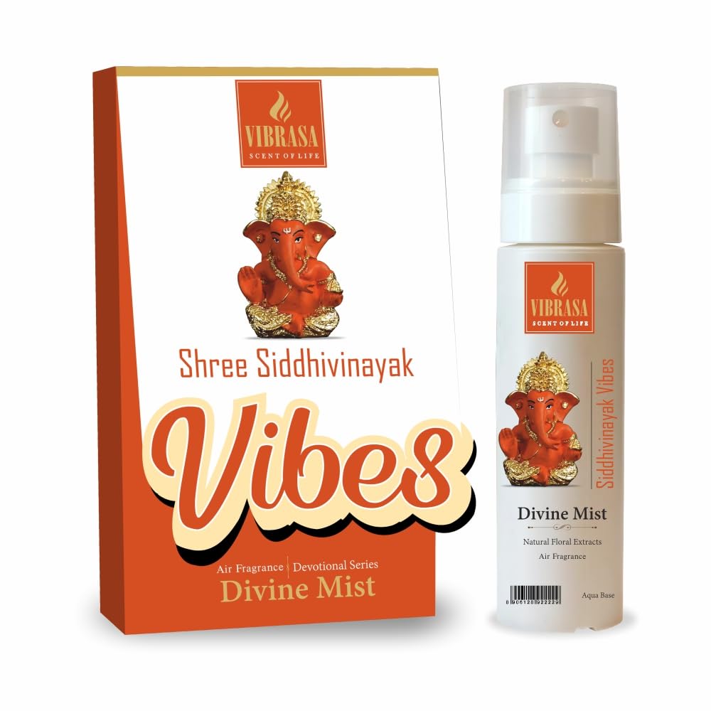 VIBRASA Divine Mist Shree Siddhivinayak Vibes 100 ML Air Freshener Spray | Premium Air Freshener for Home and Mandir | Natural Fragrances for Worship and Meditation-image-38