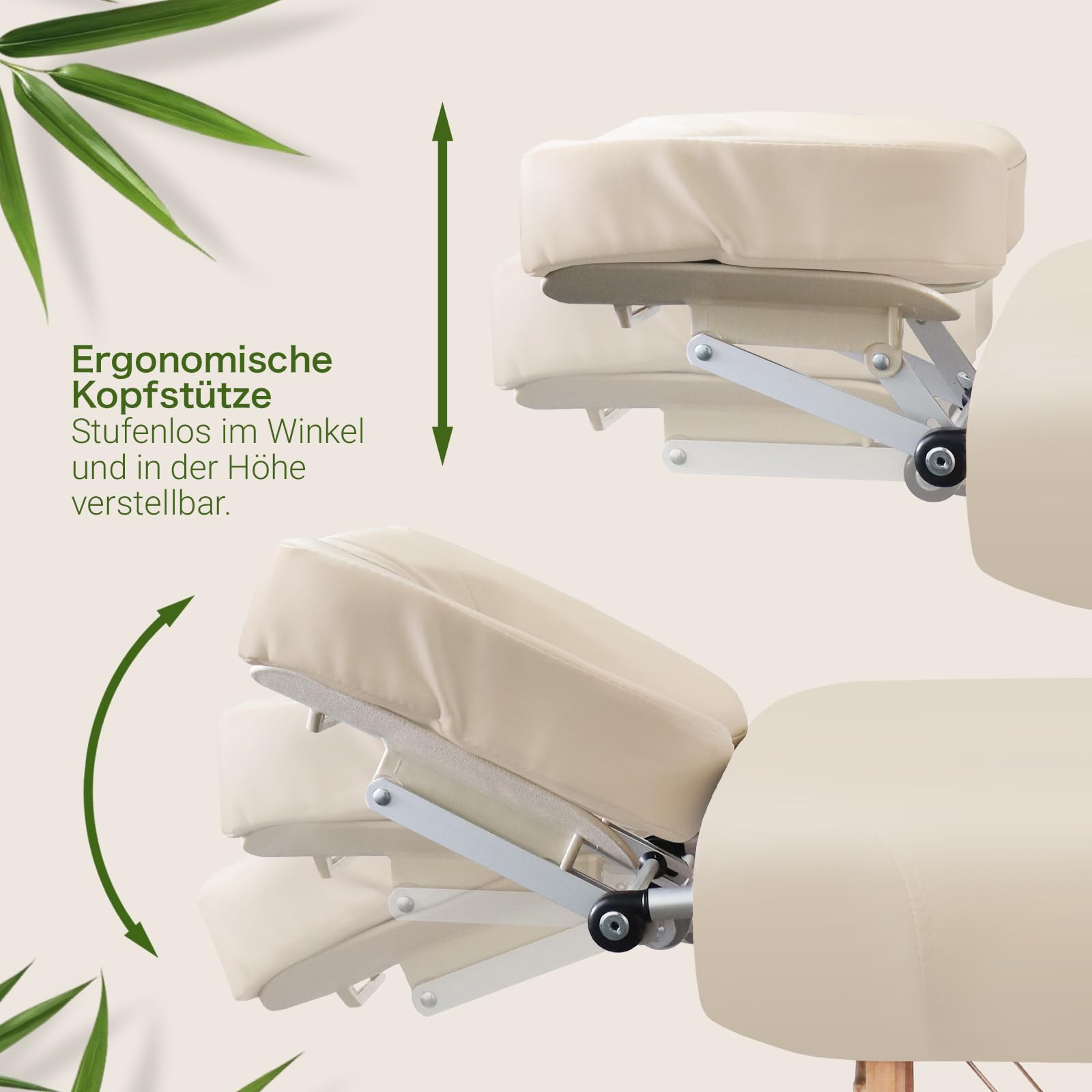 MASSUNDA – Mobile Comfort Deluxe Massageliege klappbar & höhenverstellbar – EXTRA breiter Massagetisch aus Vollholz – Massagebank mit ergonomischer Kopfstütze, Bezug, Armlehne, Kissen (Creme)