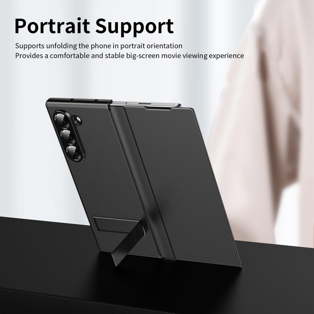 Kickstand Case for Samsung Galaxy Z Fold 7, Leather Flip Folio Magnetic Closure All -Inclusive Mobile Phone Case Black