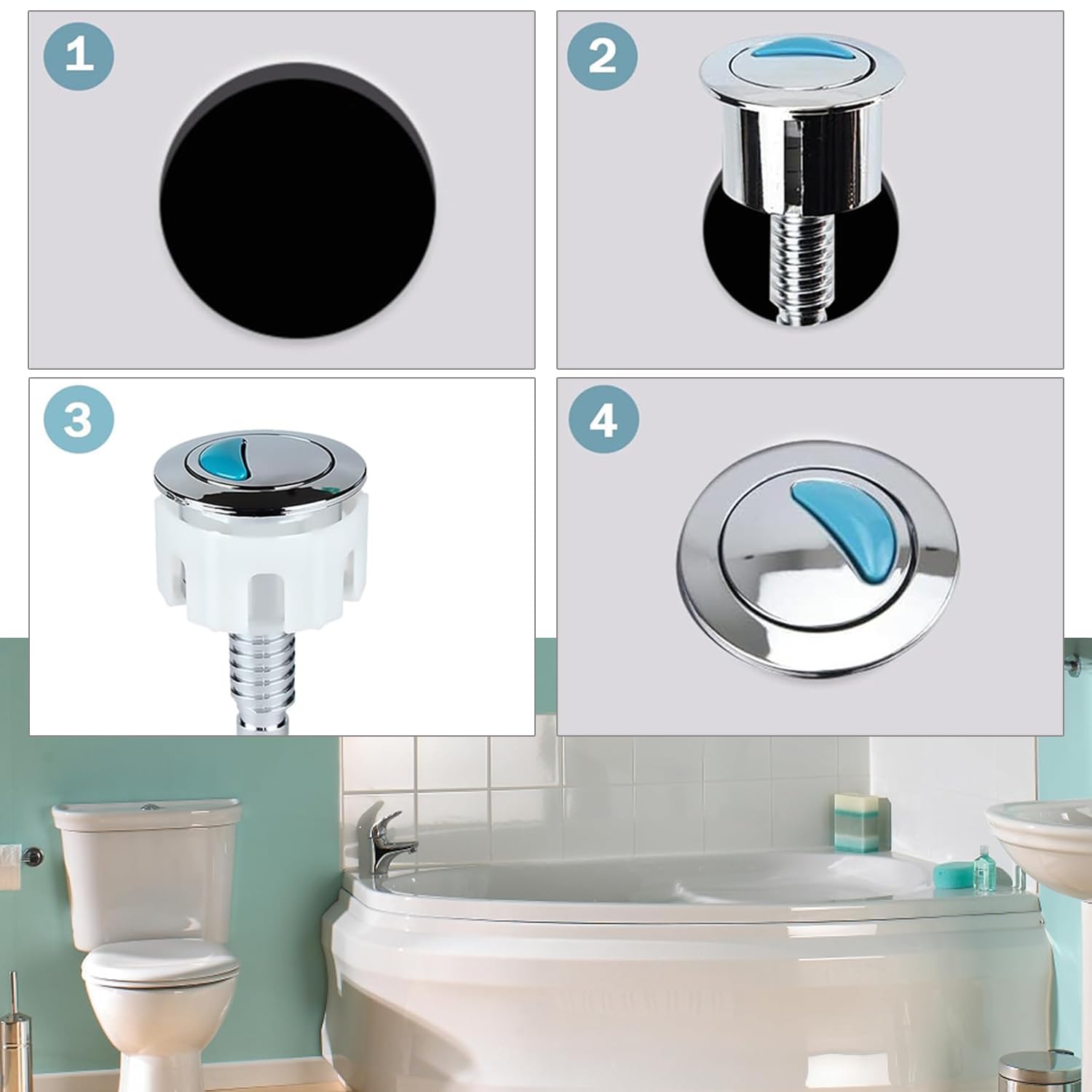 Toilet Flush Button Push Button Toilet Flush for Standard Tanks, Chrome Finish, Easy Install, Replacement for Old Buttons - Image 4