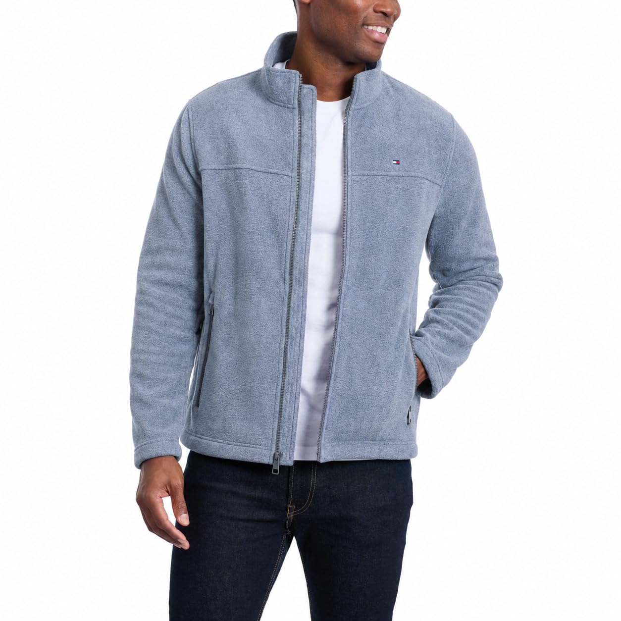 Tommy Hilfiger Men's # Gray Lightweight Polar Fleece Jacket, Light Grey, 3XL Tall