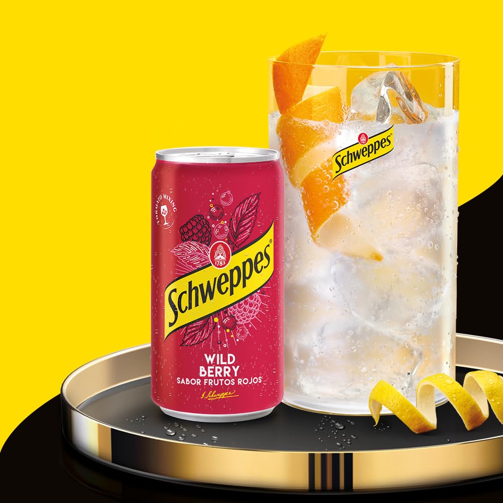 Schweppes Wild Berry Sabor Frutos Rojos/Frutos Silvestres, Bajo en Calorías - Lata, Pack 24 x 25 cl