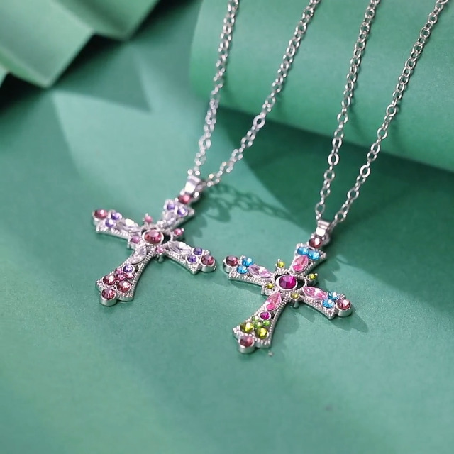 Set Collane Lariat A Croce Con Strass E Cristalli – Placcato Oro – Regolabile E Multistrato - 2