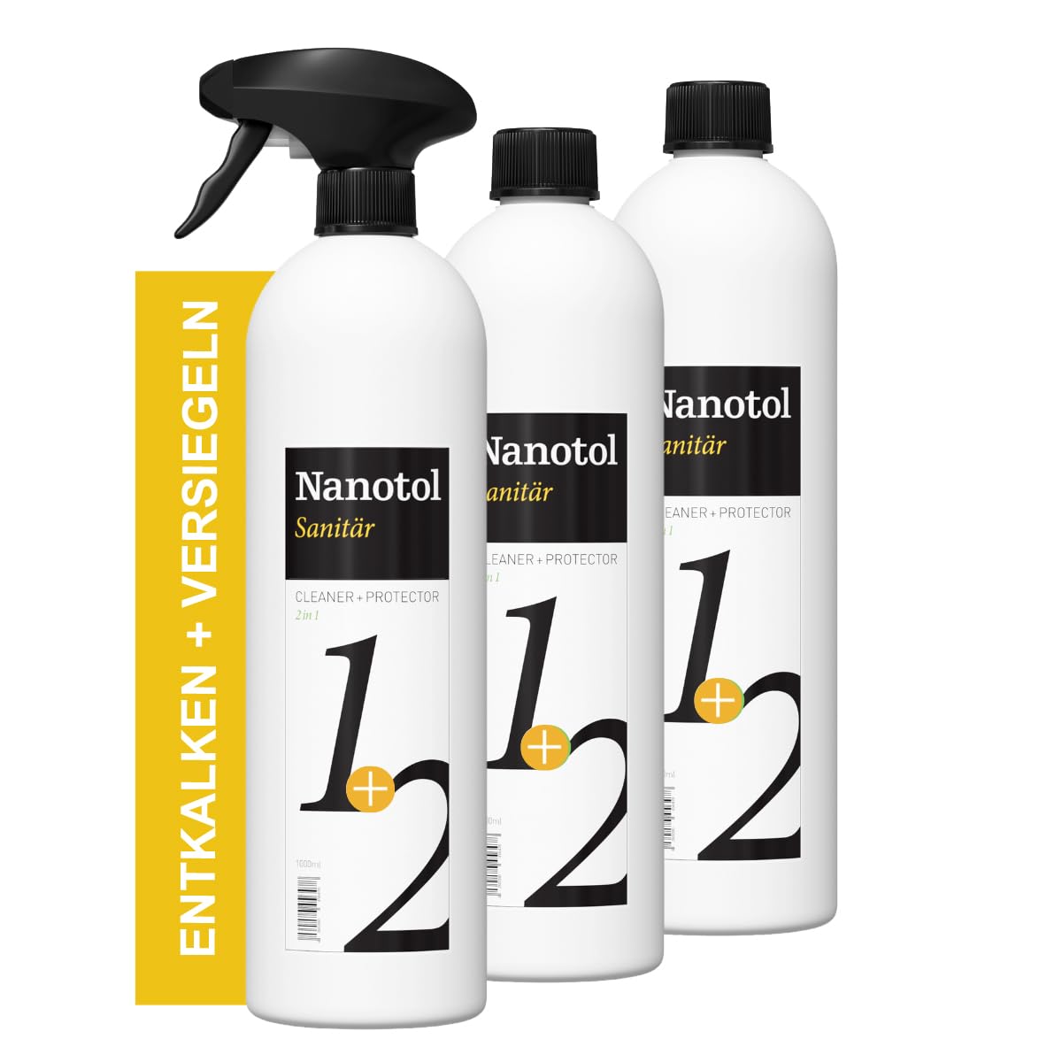 Nettoyant nanotechnologique pour salle de bains contre le calcaire - assure une surface anticalcaire à long terme et un nettoyage ultra-facile. 3 x 1000 ml