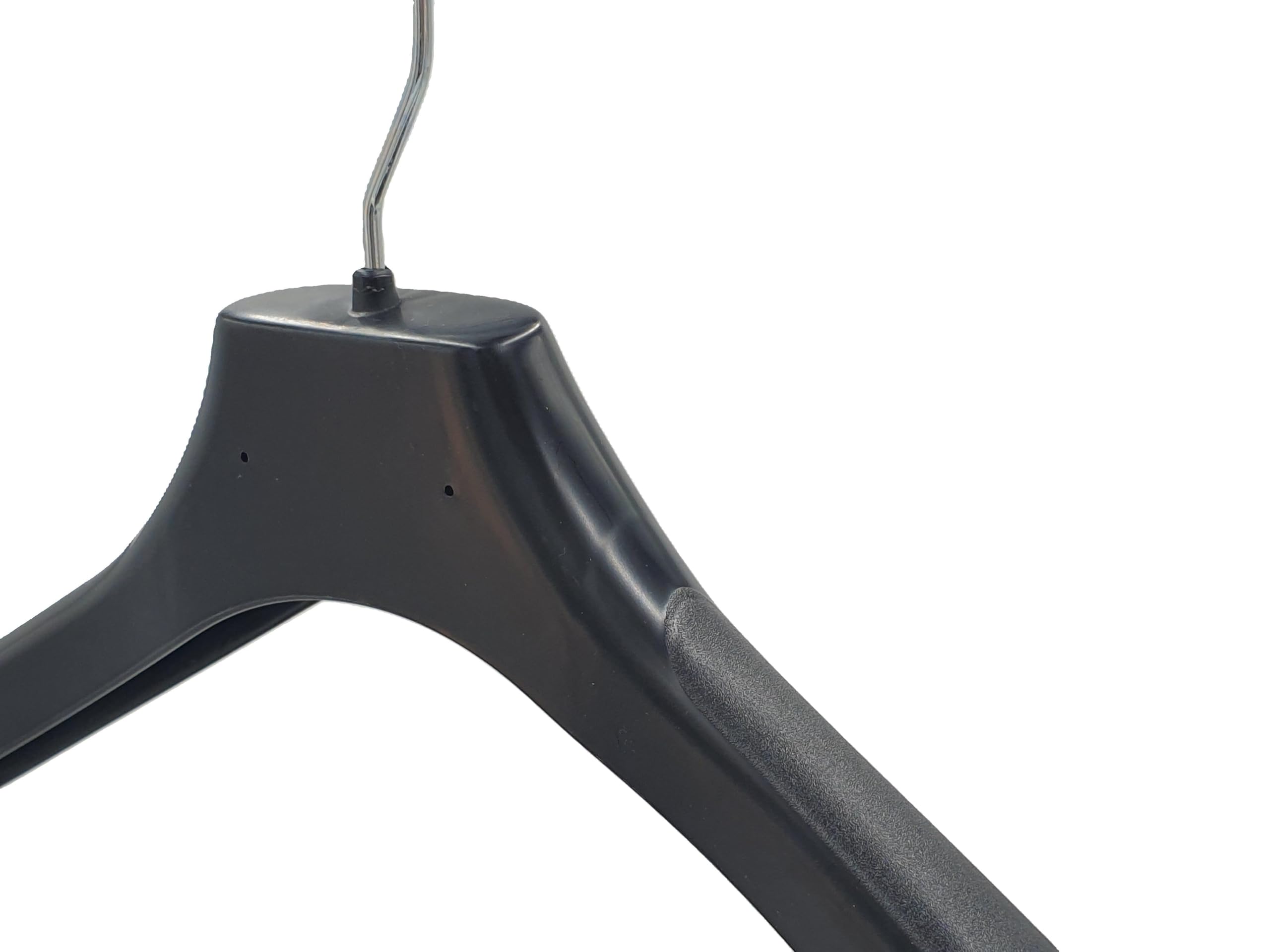 Perchas de plastico 45 cm. Pack de 10 Ud. Hombros Anchos para Trajes, Abrigos, Chaquetas, Pantalones. Gancho Giratorio 360º Preparado para desbloquear. (Sin Barra)