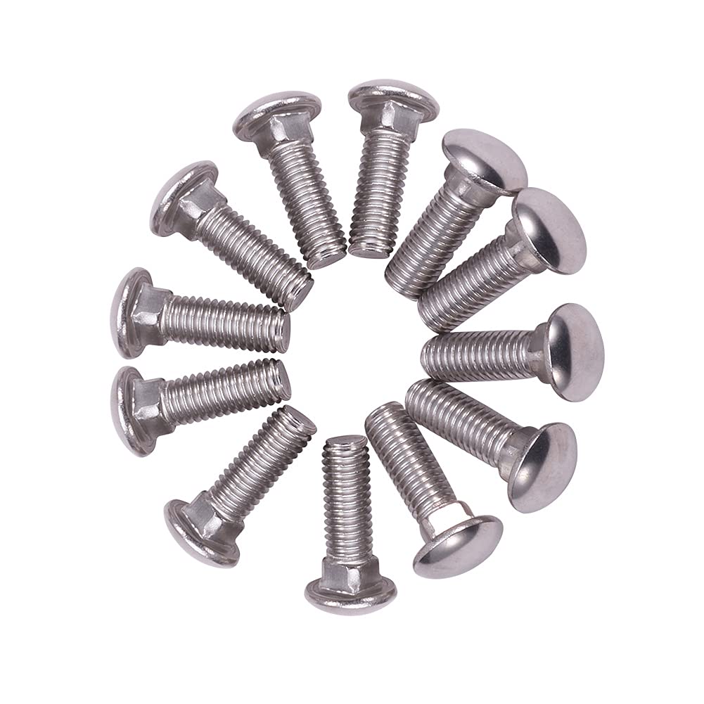 Yinpecly 12Pcs Carriage Bolts M8×25mm Round Head Square Neck Bolt Fasteners 304 Stainless Steel 1.25mm Pitch Silver Tone