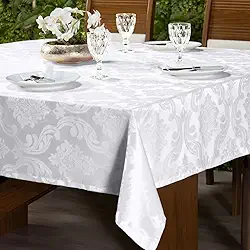 Toalha de Mesa em Jacquard Inglês Requinte Quadrada (4 Lugares) (Branco)