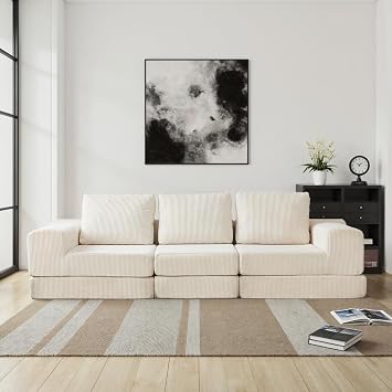 108" Modular Sofa, Comfy 3-Seater Oversize Deep, Sectional Couch for Living Room, Apartment, Office, Bedroom, No Assembly Required, Beige