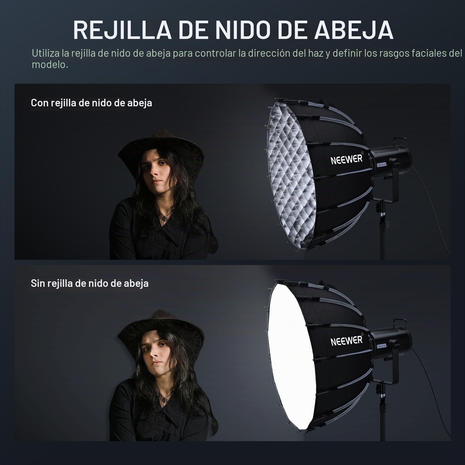 NEEWER Kit de softbox parabólico, Caja Blanda de Montaje Bowens de 23.6 Pulgadas con difusores de luz para Estudio fotografía, grabación de Video, iluminación de transmisión, Compatible con Aputure