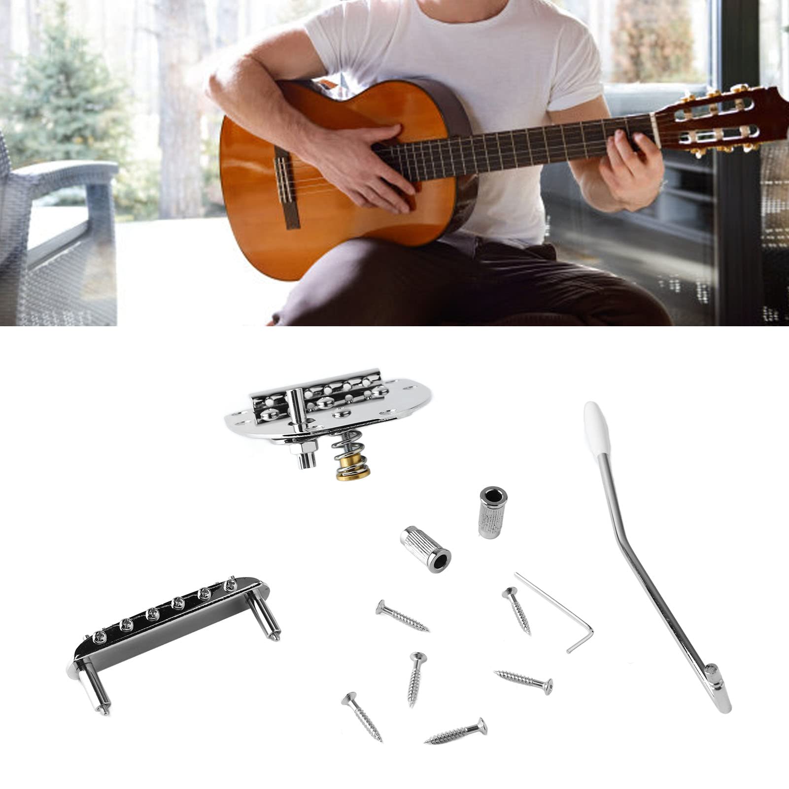 Kit di sostituzione in metallo jazz elettrico cordiera per ponte per chitarra con accessori per viti Aggiornamento robusto e duraturo per gli amanti della musica con chitarra jazz