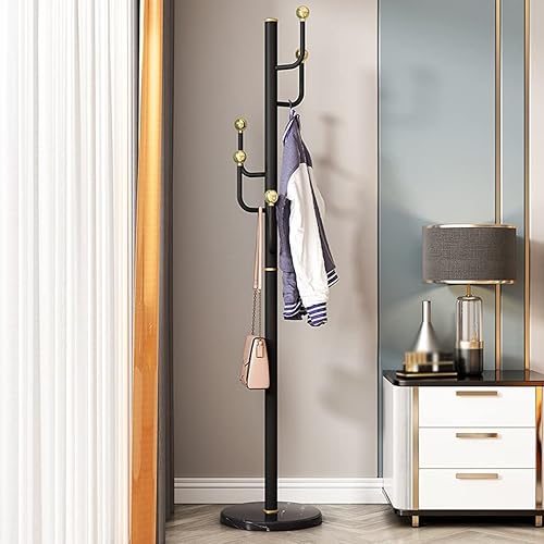 Miniatura 5 de Coat Rack Single Pole Coat Stand Sturdy Stainless Steel Metal Coat Shelf Marble Base Bedroom Living Room Hanger