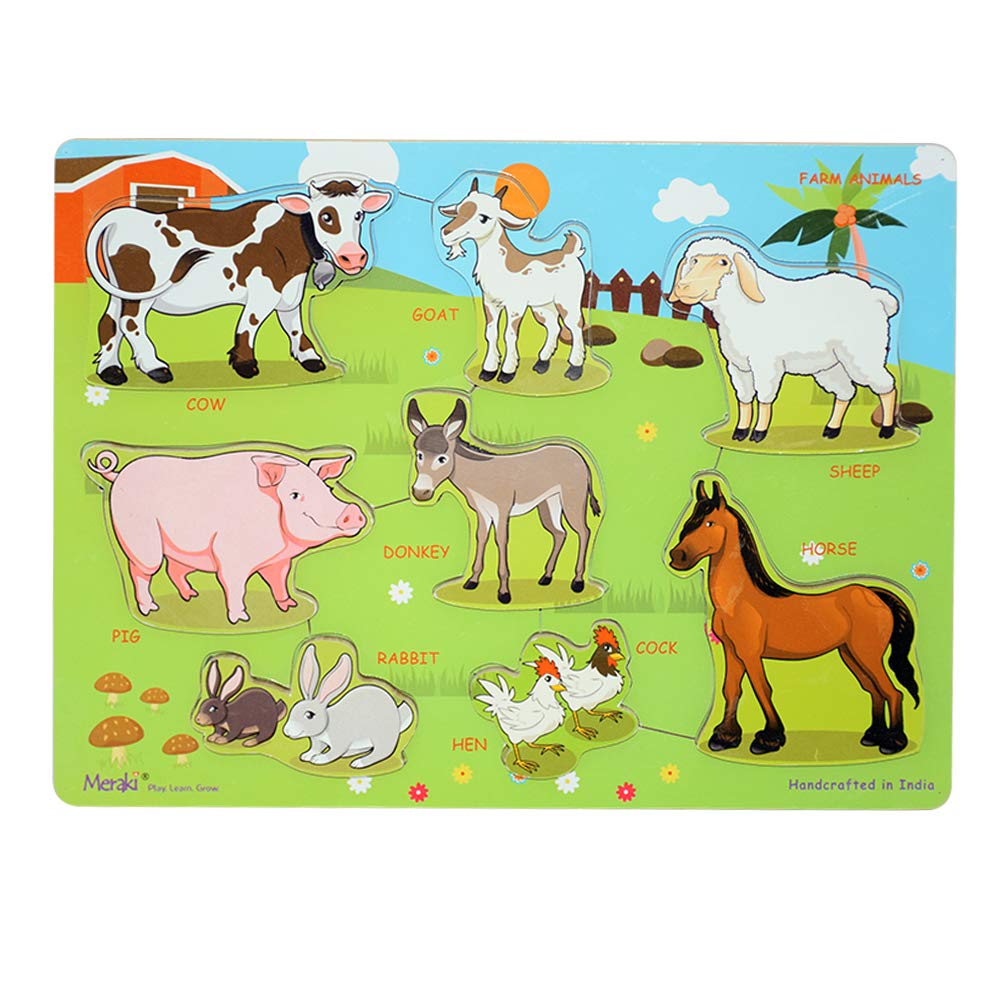 Meraki Farm Animals Wooden Puzzle for Kids, Puzzle for 2+ Year Old Kids, 8 Puzzle Pieces with Easy Grip, Matching & Sorting Puzzle for Toddlers, Creative, Learning & Educational Board Puzzle (B07P1GQ8VP) Amazon Price History, Amazon Price Tracker